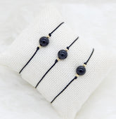 Libela Juego de 3 Pulseras Obsidiana Natural en Hilo Encerado Ajustable